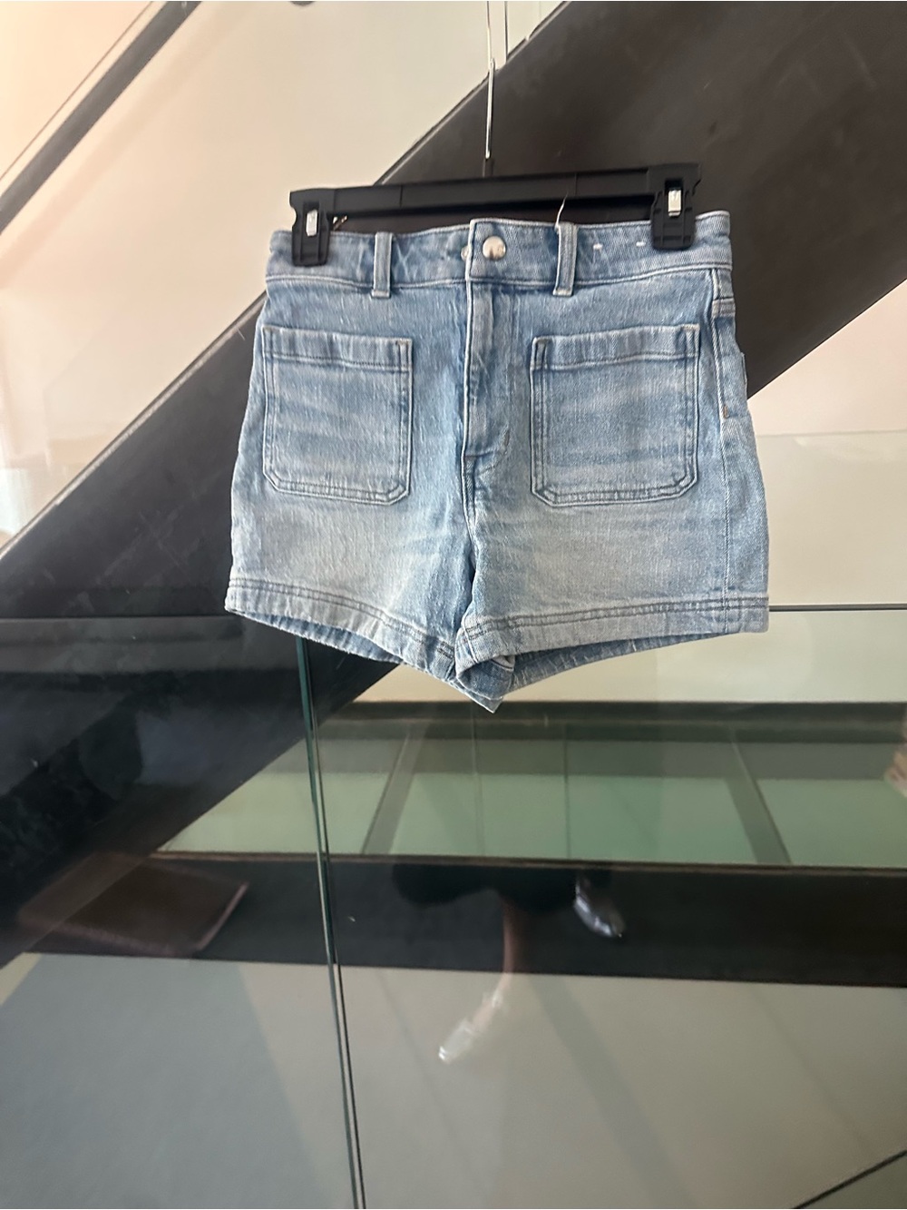 Madewell Light Blue Washed Emmet Denim Short with Patch Pockets